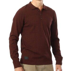 Zimego Maroon Qtr Button Long Sleeve Polo
